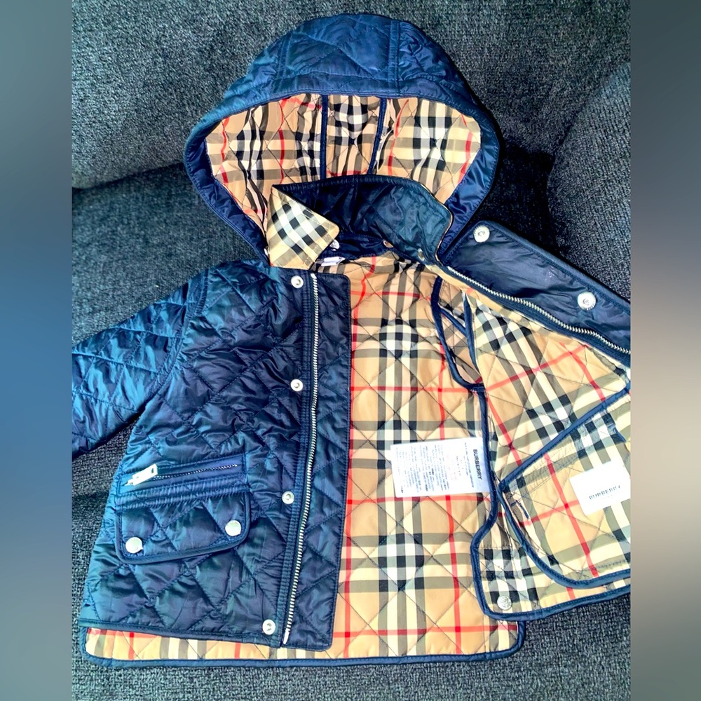 Blue Burberry infant quilted jacket 12mo